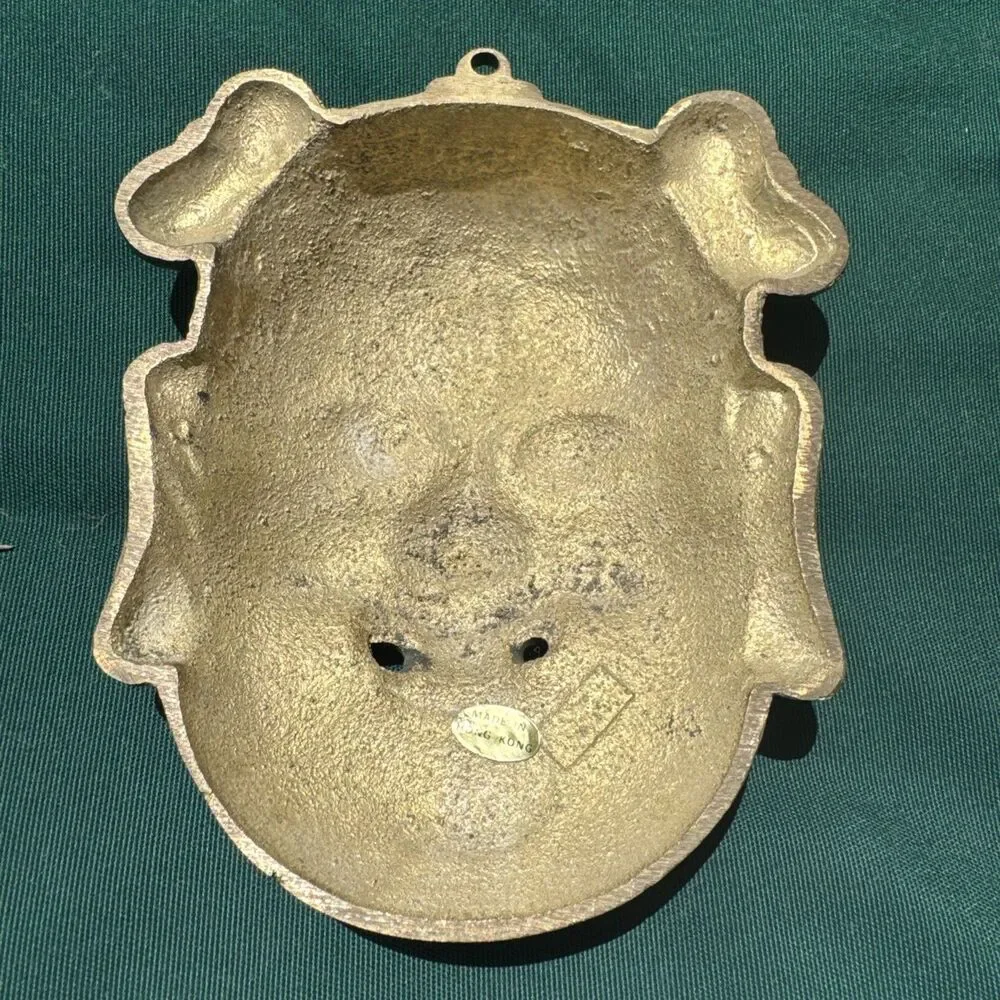 Vintage Brass Laughing Buddha Wall Mask Budai Hong Kong Decor 6